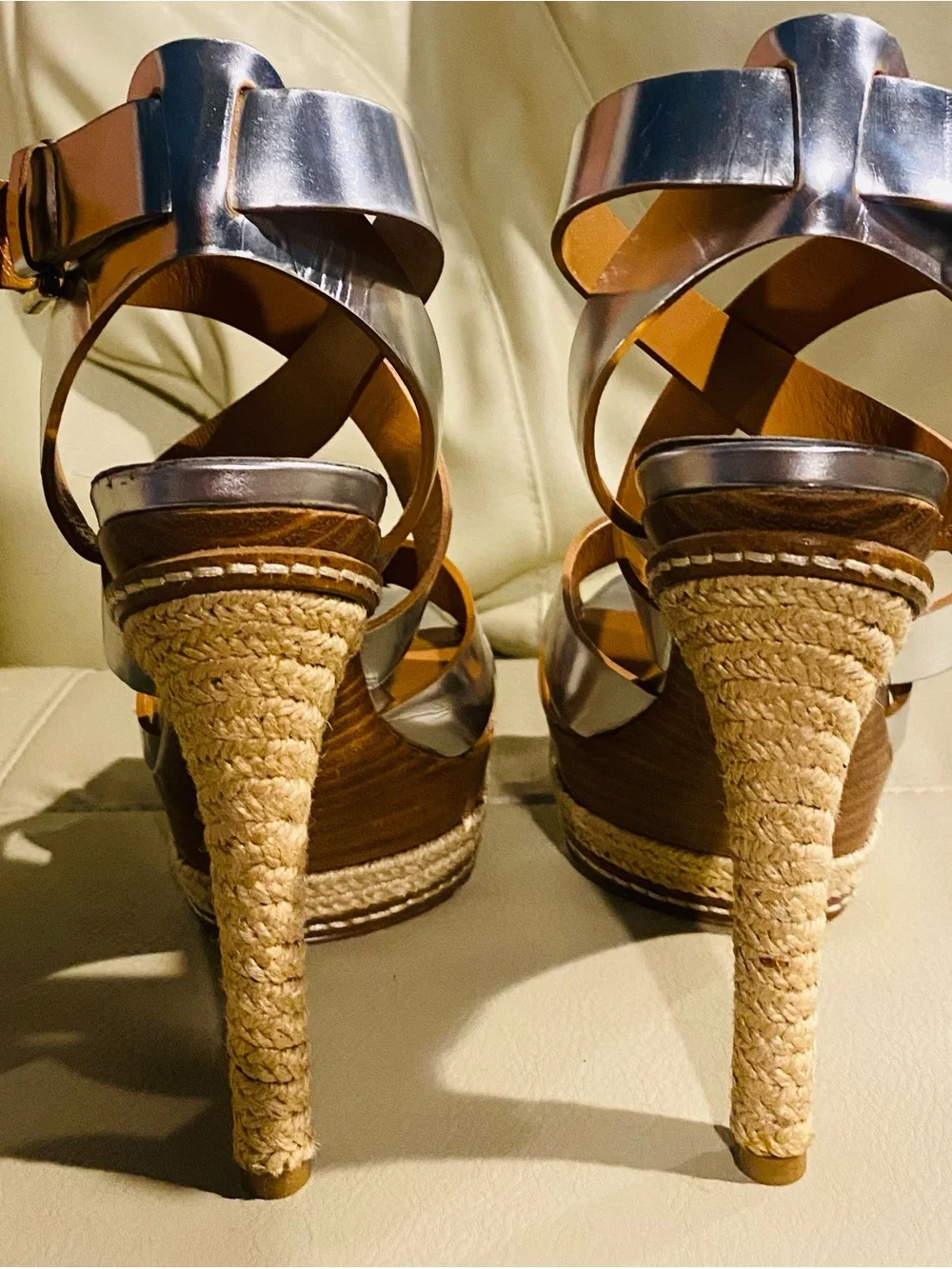Ralph Lauren at his best.  Sexy and classy silver platform sandals